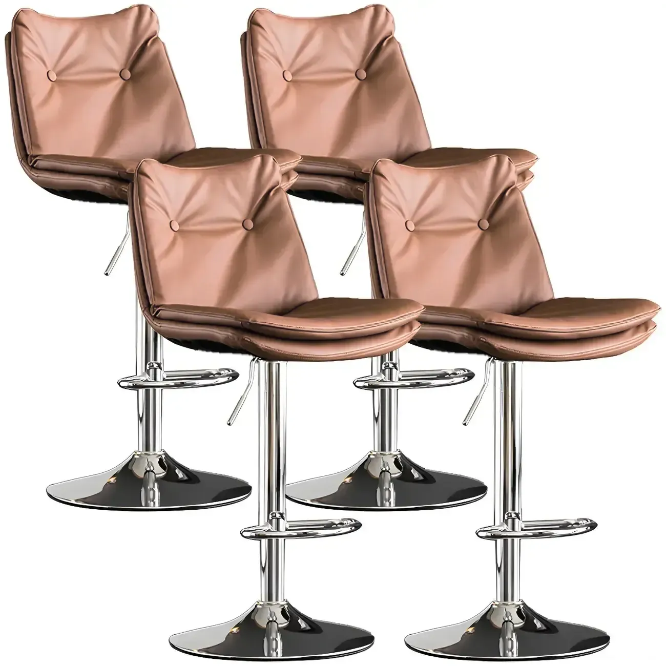 Modern Adjustable Leather Swivel Bar Stools Set of 2 Image - 57