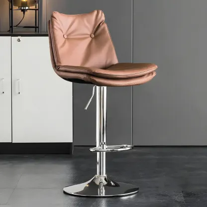 Modern Adjustable Leather Swivel Bar Stools Set of 2 Image - 14