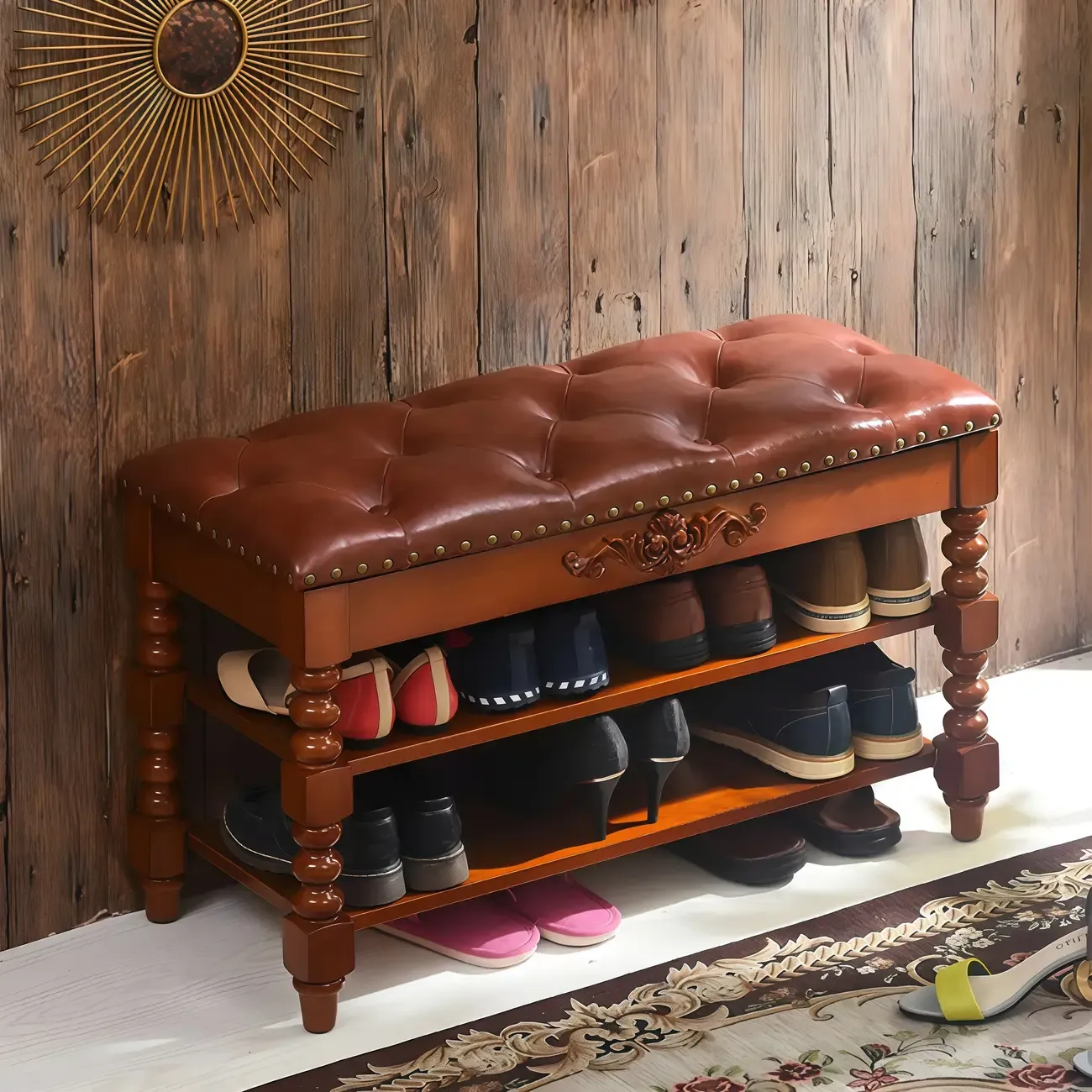 Victorian Solid Wood Flip-Top Shoe Storage Entryway Bench Image - 1