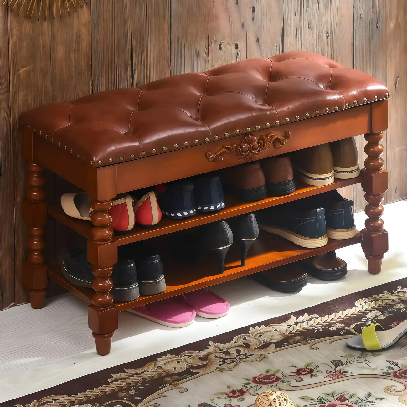 Victorian Solid Wood Flip-Top Shoe Storage Entryway Bench Image - 2 | homeyfad