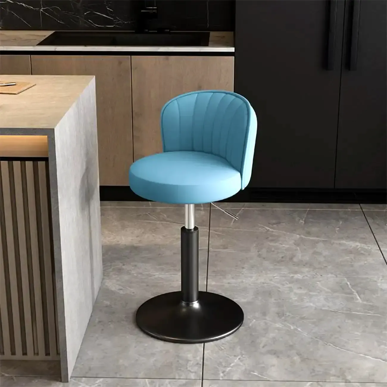 Modern Leather Adjustable Swivel Bar Stools with Back Image - 12