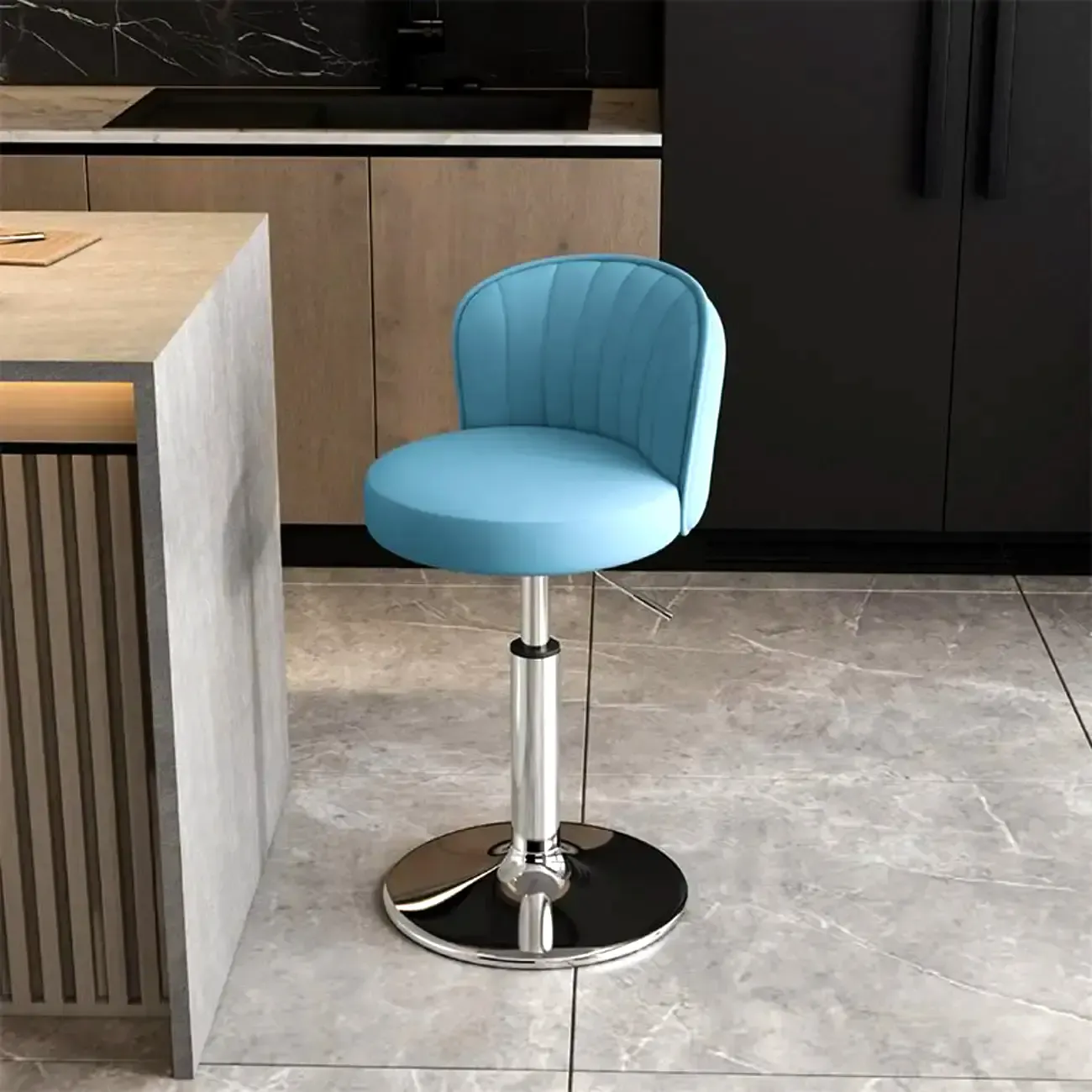 Modern Leather Adjustable Swivel Bar Stools with Back Image - 28