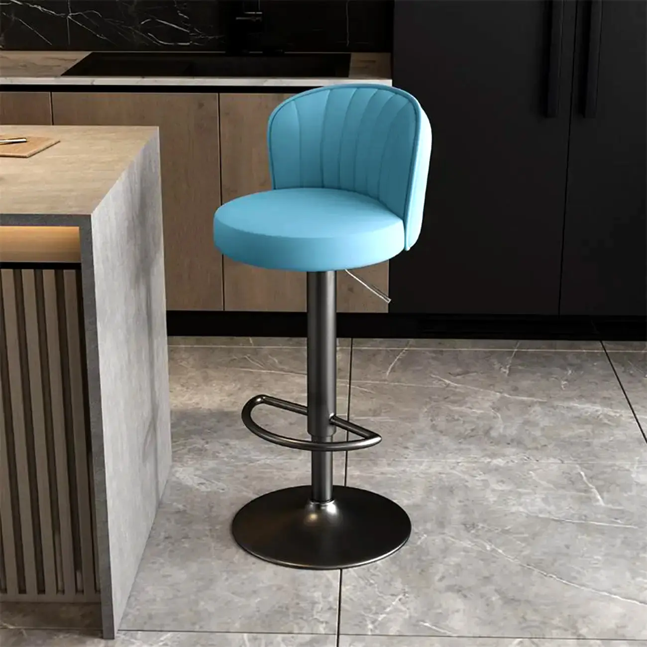 Modern Leather Adjustable Swivel Bar Stools with Back Image - 42 | homeyfad