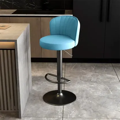 Modern Leather Adjustable Swivel Bar Stools with Back Image - 36
