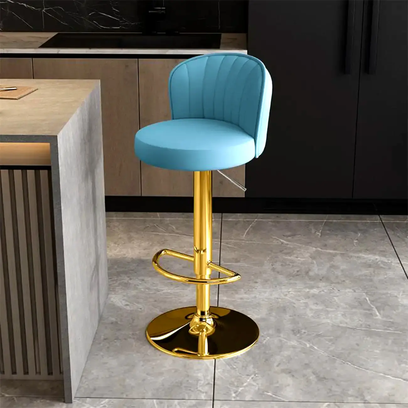 Modern Leather Adjustable Swivel Bar Stools with Back Image - 44 | homeyfad