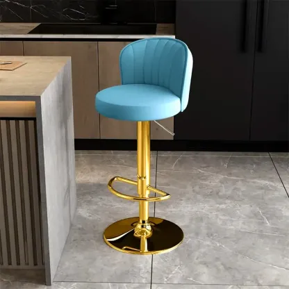 Modern Leather Adjustable Swivel Bar Stools with Back Image - 44
