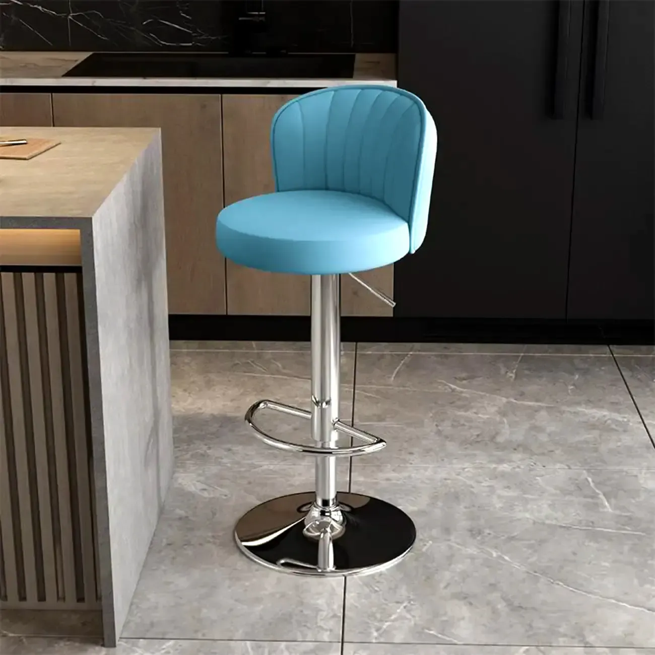Modern Leather Adjustable Swivel Bar Stools with Back Image - 52