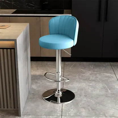 Modern Leather Adjustable Swivel Bar Stools with Back Image - 52