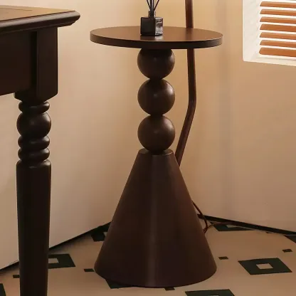 Adjustable Wooden Beige Dome Arc Floor Lamp with Table Image - 7