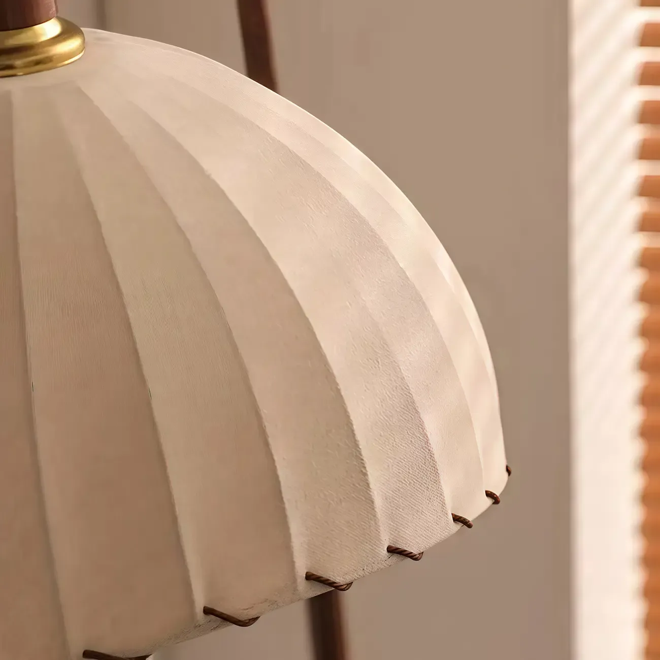 Adjustable Wooden Beige Dome Arc Floor Lamp with Table Image - 8