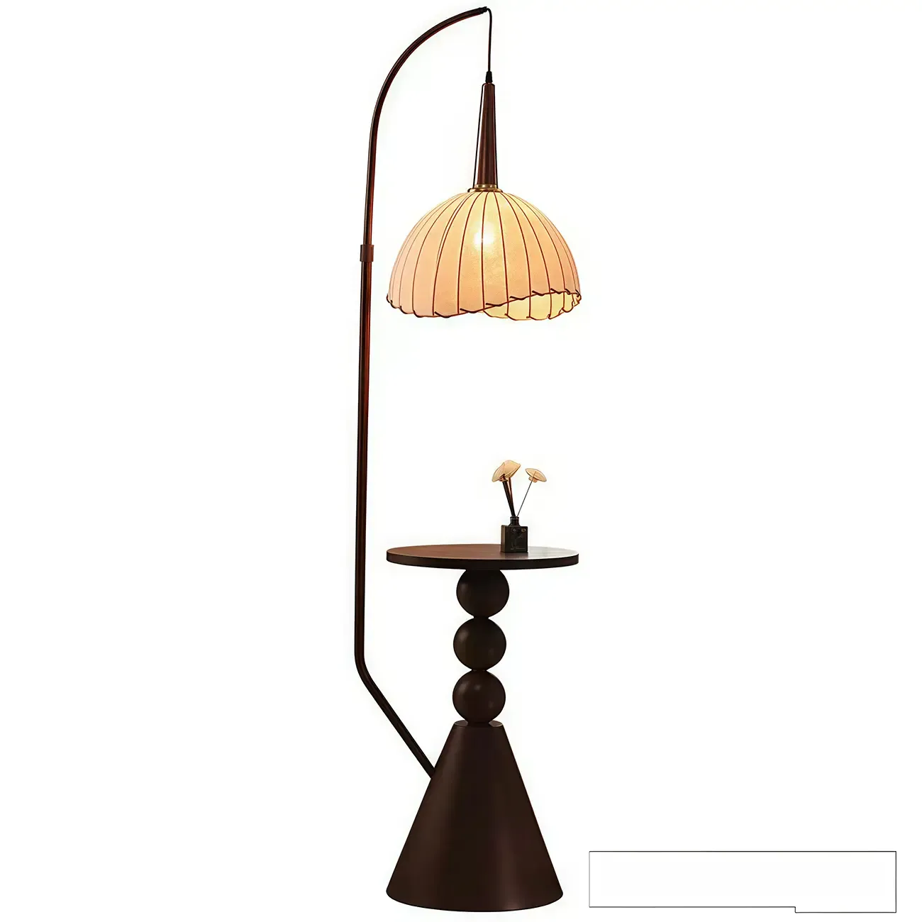 Adjustable Wooden Beige Dome Arc Floor Lamp with Table Image - 11