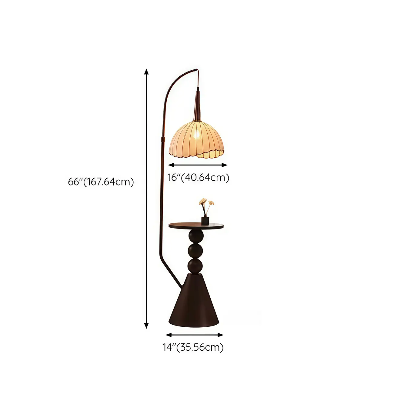 Adjustable Wooden Beige Dome Arc Floor Lamp with Table Image - 13 | homeyfad