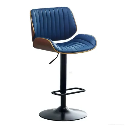 Elegant Wood Leather Red Swivel Adjustable Bar Stool Image - 25