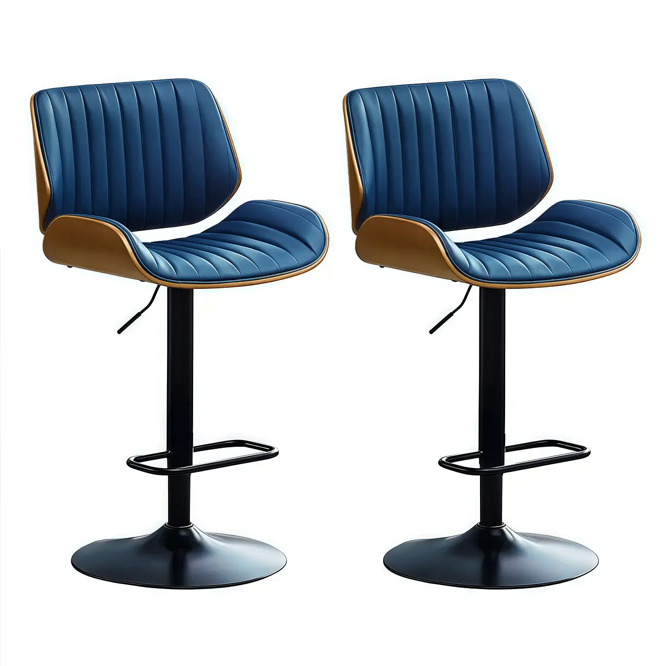 Elegant Wood Leather Red Swivel Adjustable Bar Stool Image - 29 | homeyfad