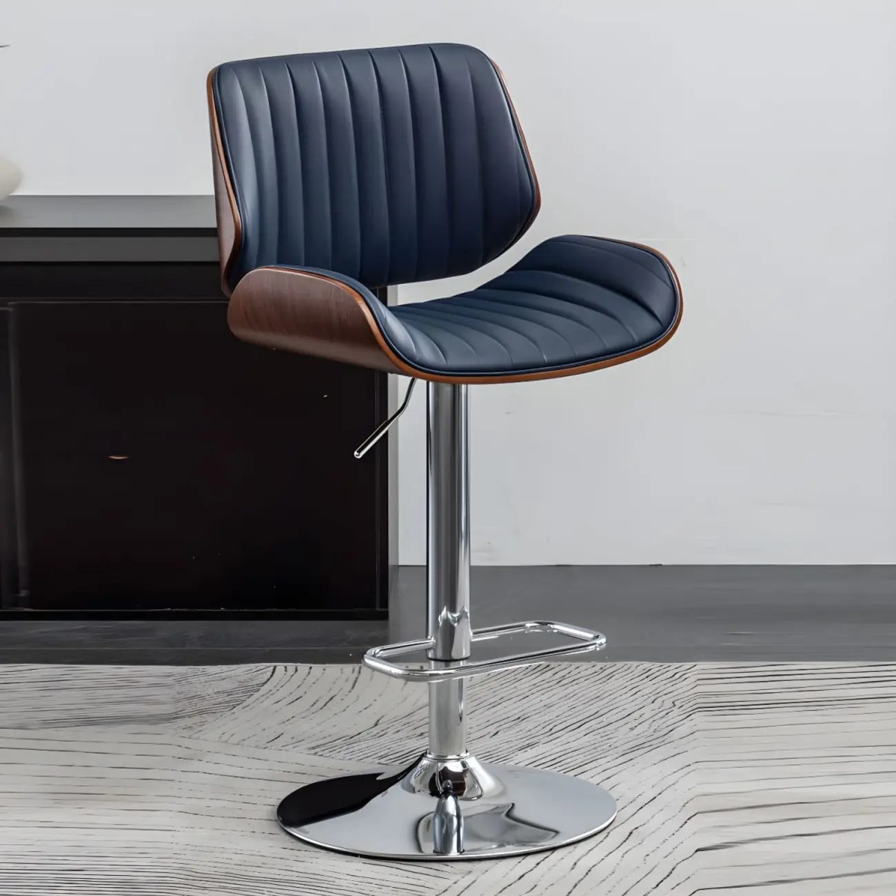 Elegant Wood Leather Red Swivel Adjustable Bar Stool | homeyfad
