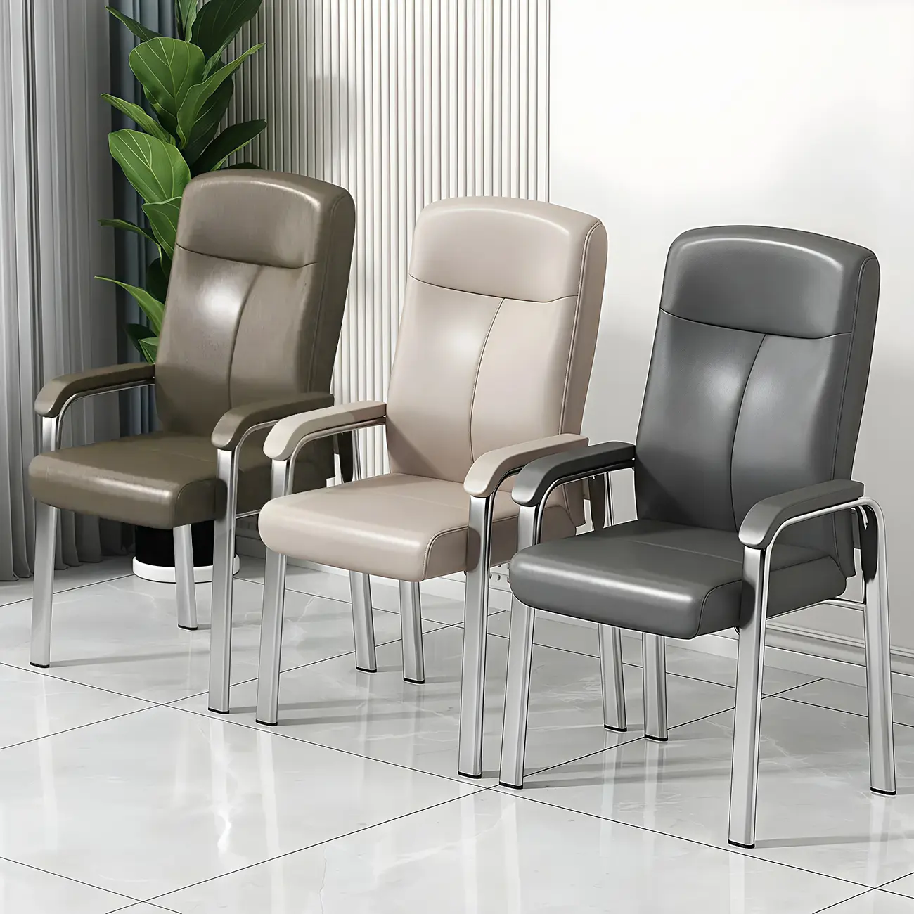 Modern Leather Metal 4-Leg Office Chair with Arms Image - 1 | homeyfad