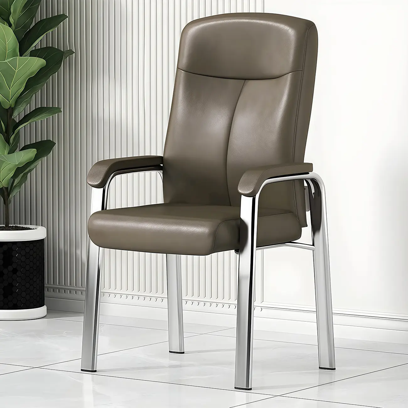 Modern Leather Metal 4-Leg Office Chair with Arms Image - 6 | homeyfad