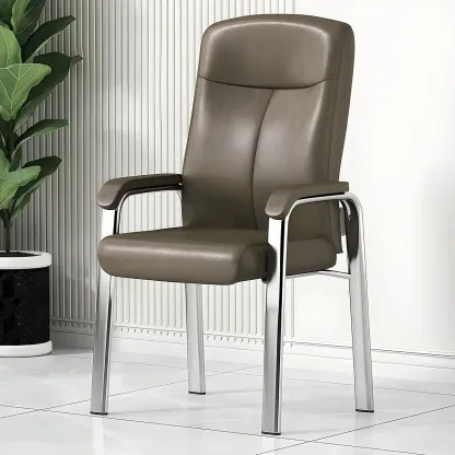 Modern Leather Metal 4-Leg Office Chair with Arms Image - 6