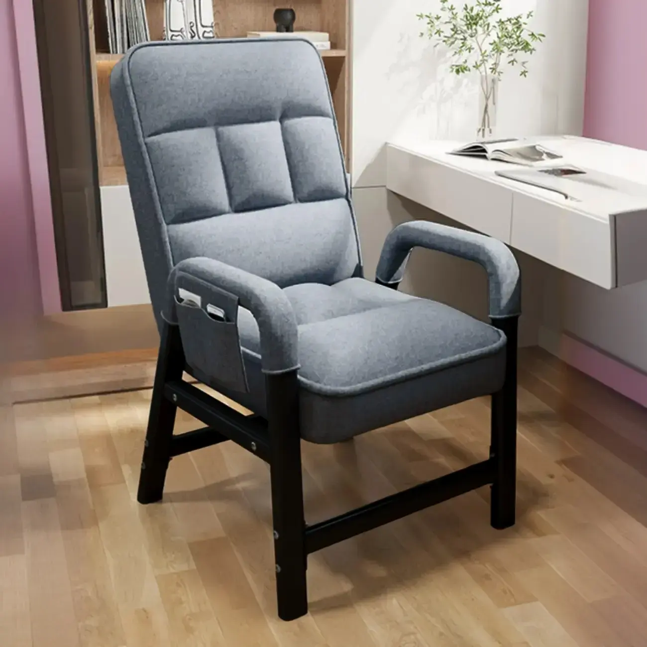 Modern Grey Upholstered 4-Leg Office Chair Image - 3 | homeyfad
