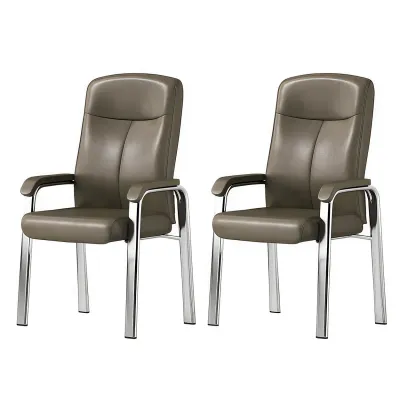Modern Leather Metal 4-Leg Office Chair with Arms Image - 21