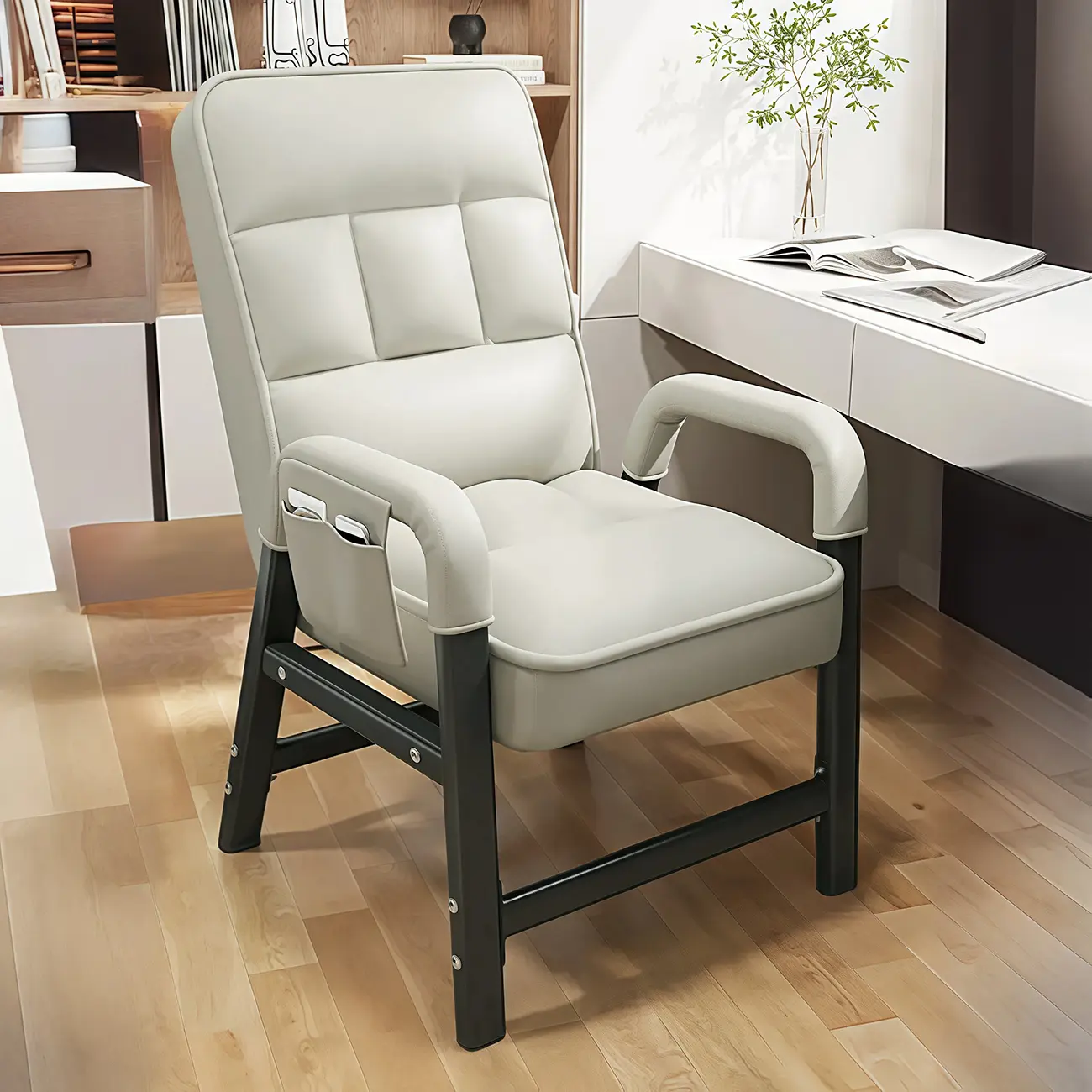 Modern Grey Upholstered 4-Leg Office Chair Image - 2 | homeyfad