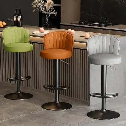 Modern Leather Adjustable Swivel Bar Stools with Back Image - 1