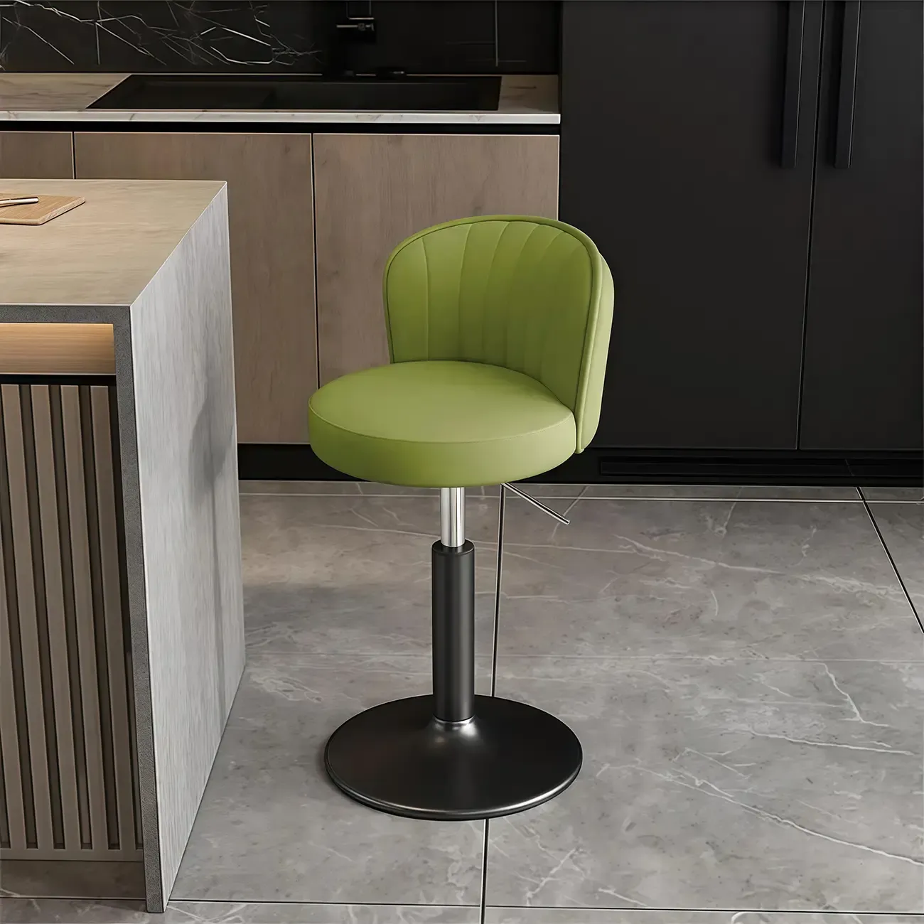 Modern Leather Adjustable Swivel Bar Stools with Back Image - 13