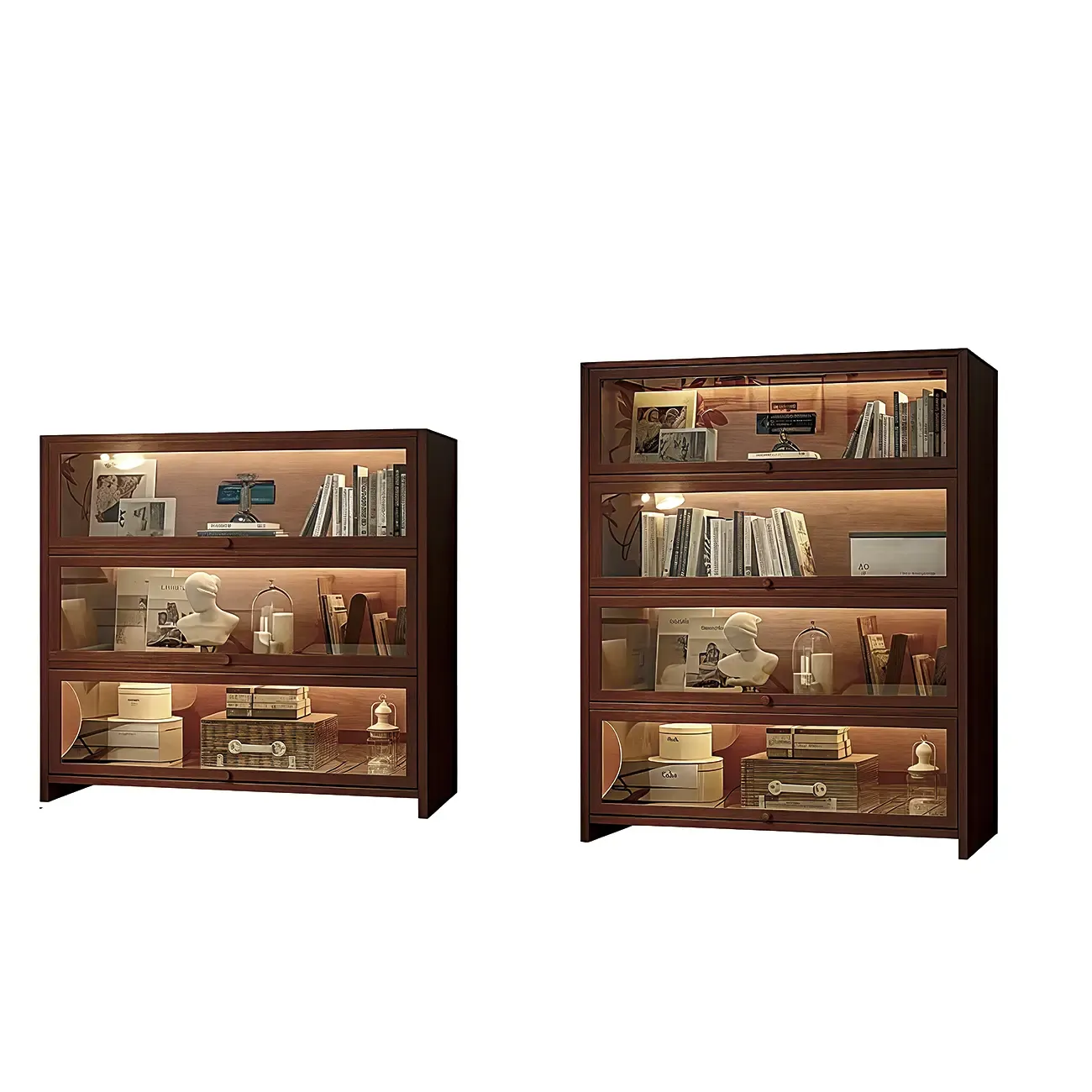 Scandinavian Natural 5-Tier Wood Bookcase with Flip-up Doors Image - 9