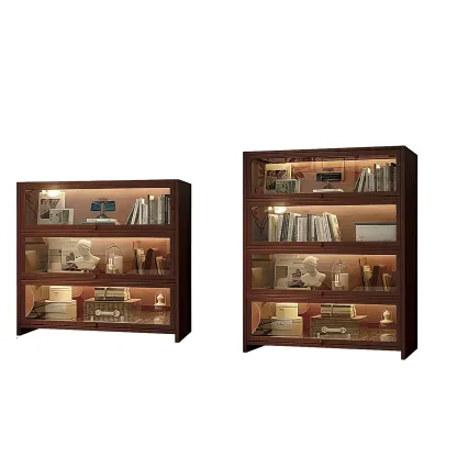 Scandinavian Natural 5-Tier Wood Bookcase with Flip-up Doors Image - 9