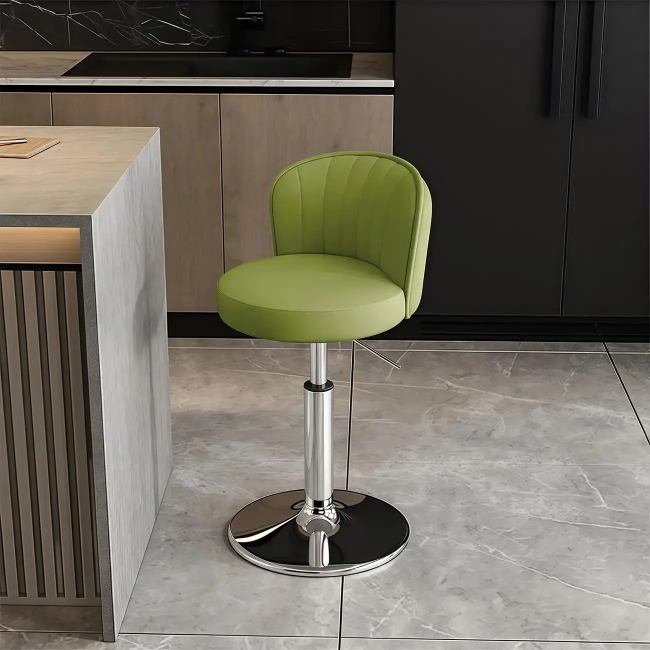 Modern Leather Adjustable Swivel Bar Stools with Back Image - 29