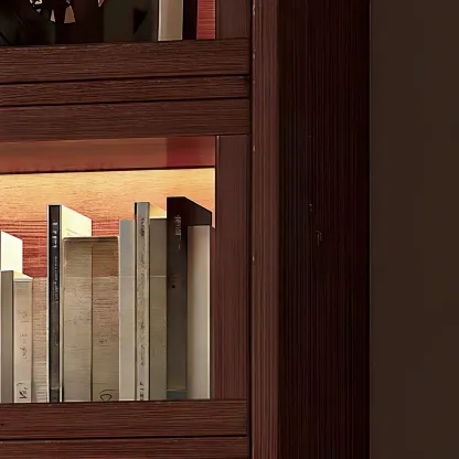 Scandinavian Natural 5-Tier Wood Bookcase with Flip-up Doors Image - 14