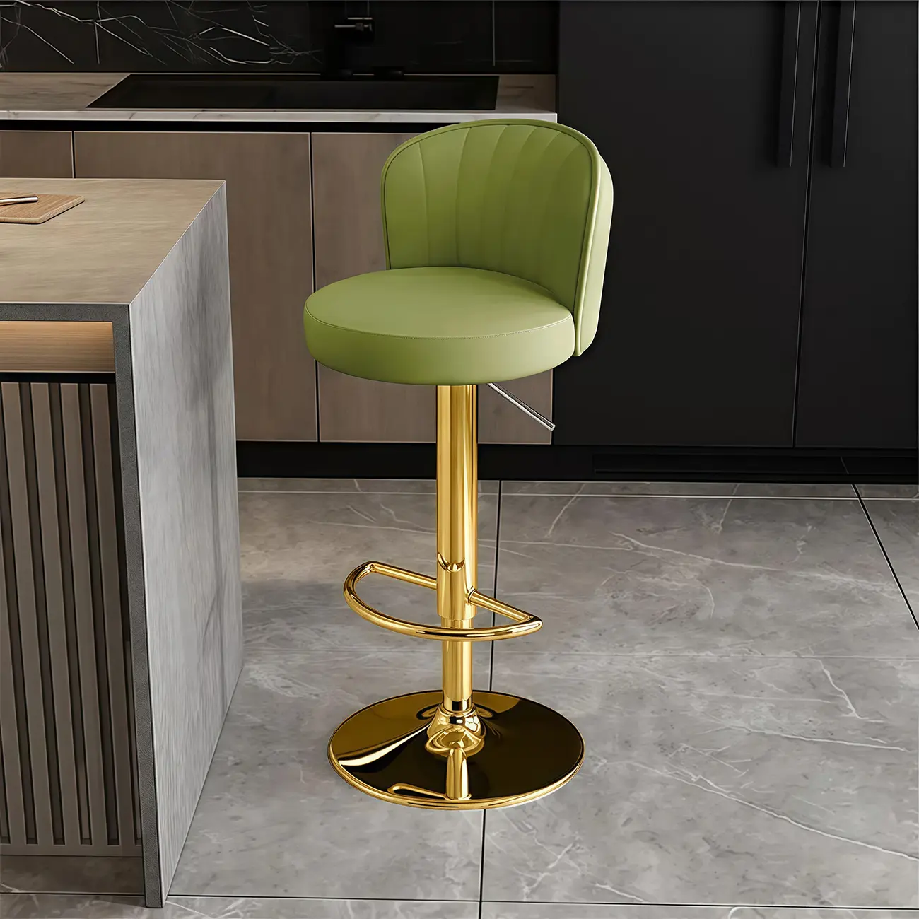 Modern Leather Adjustable Swivel Bar Stools with Back Image - 51 | homeyfad
