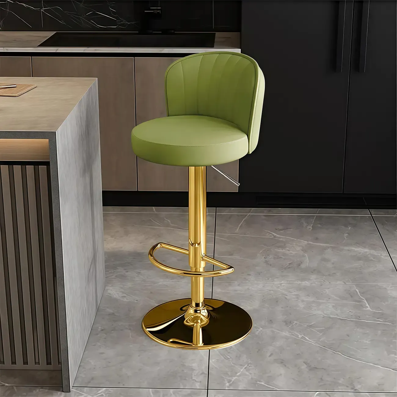 Modern Leather Adjustable Swivel Bar Stools with Back Image - 45