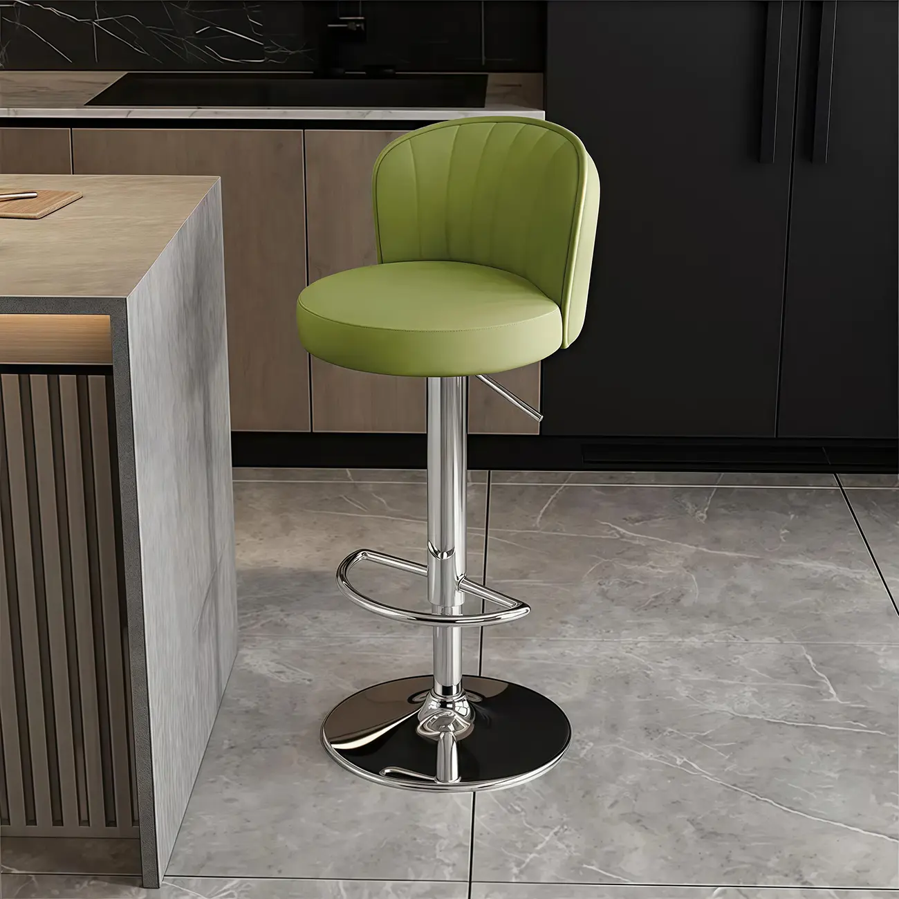 Modern Leather Adjustable Swivel Bar Stools with Back Image - 59 | homeyfad