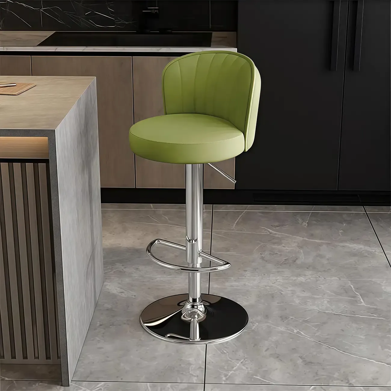 Modern Leather Adjustable Swivel Bar Stools with Back Image - 53