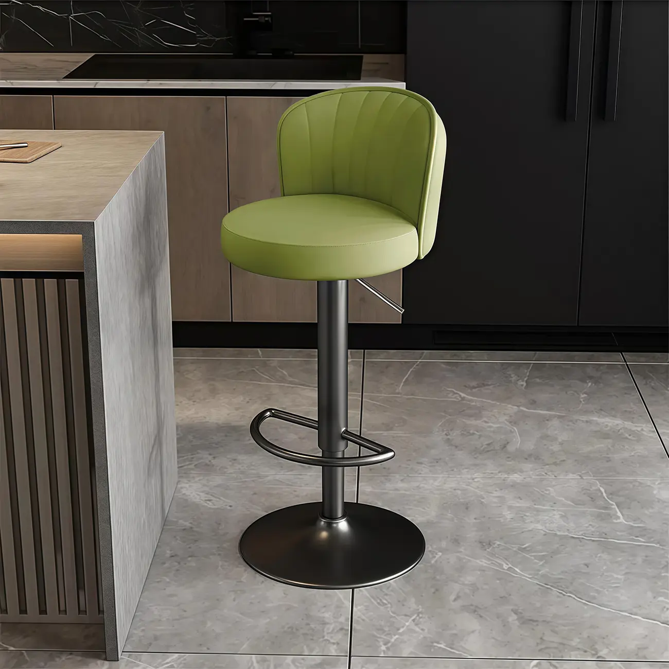 Modern Leather Adjustable Swivel Bar Stools with Back Image - 43 | homeyfad