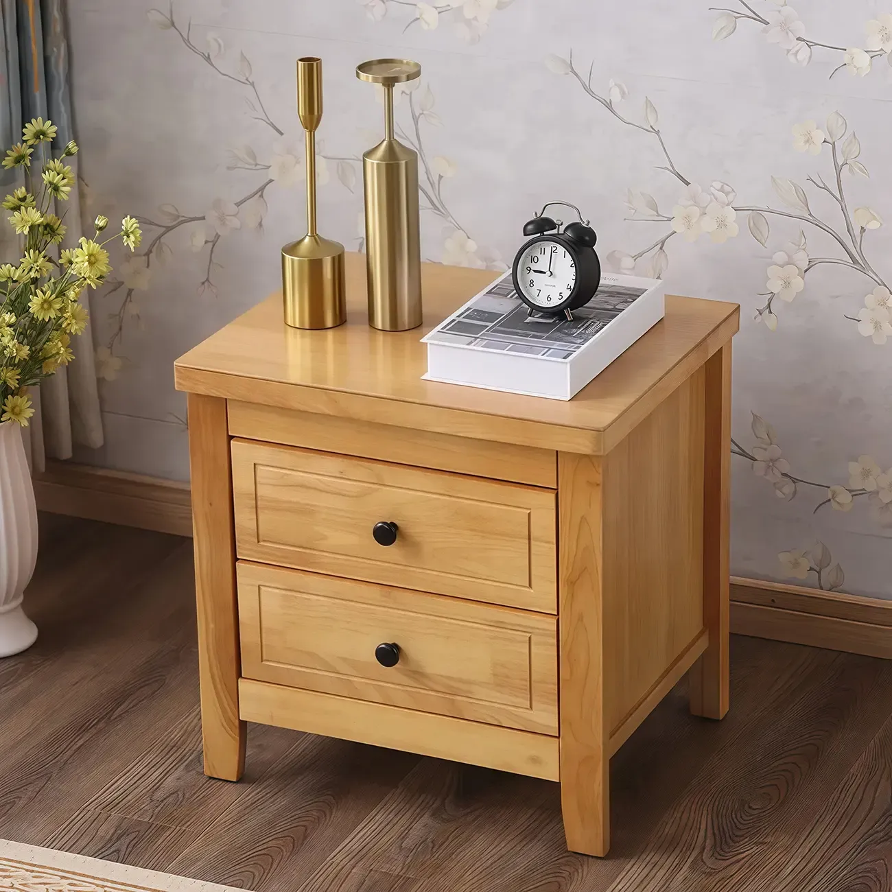 Antique 2 Tiers Drawer Wooden Grey Nightstand Image - 5