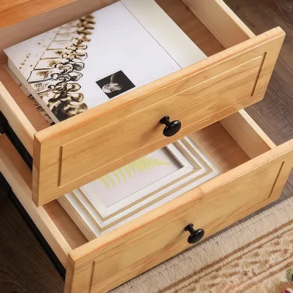 Antique 2 Tiers Drawer Wooden Grey Nightstand Image - 8