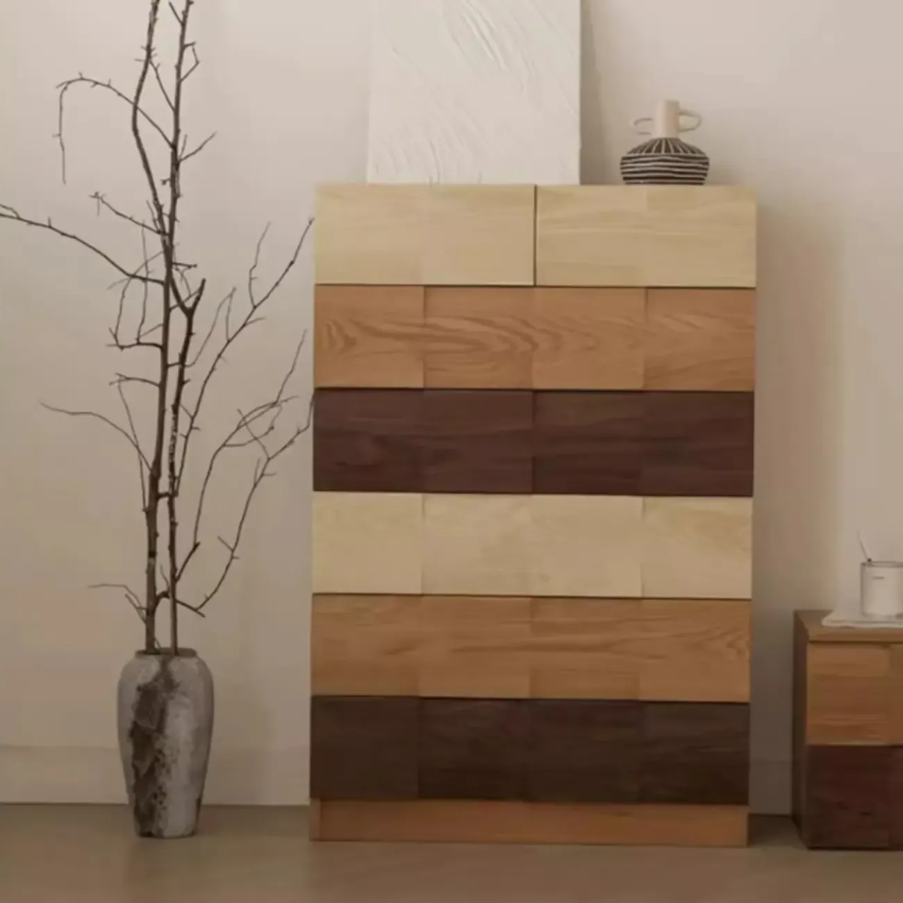 Scandinavian Brown Solid Wood Shoe Cabinet for Entryway Image - 2