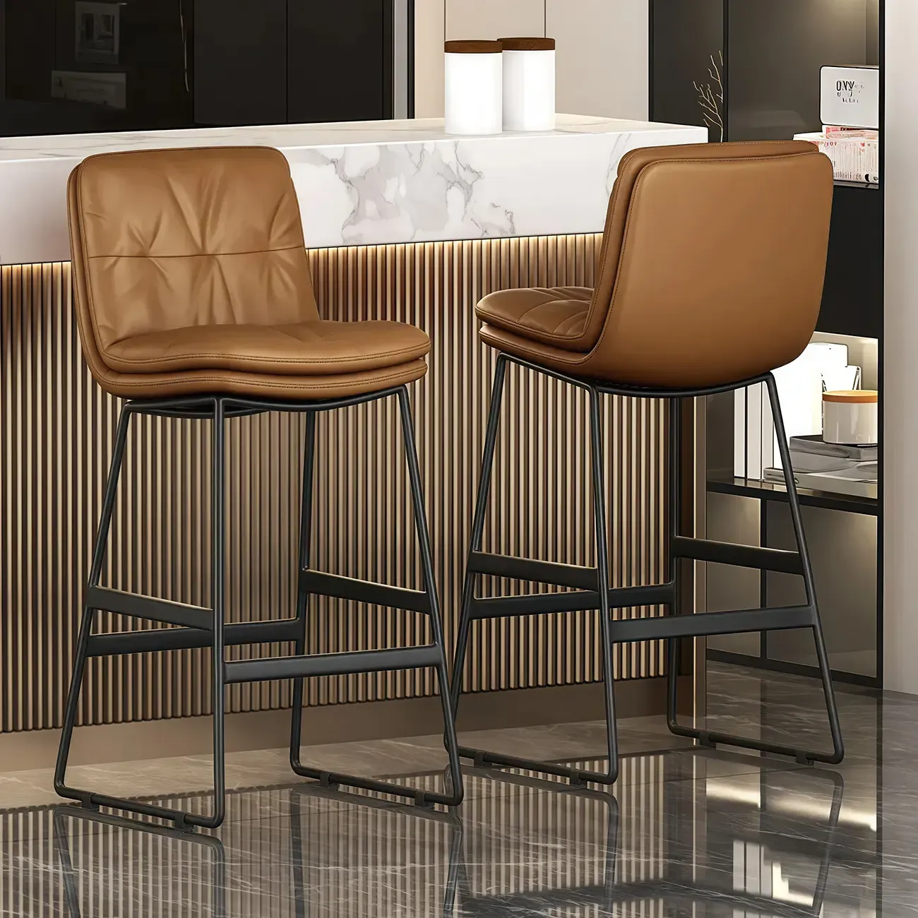 Saddle Metal Frame Leather Counter Bar Stools with Back Image - 7