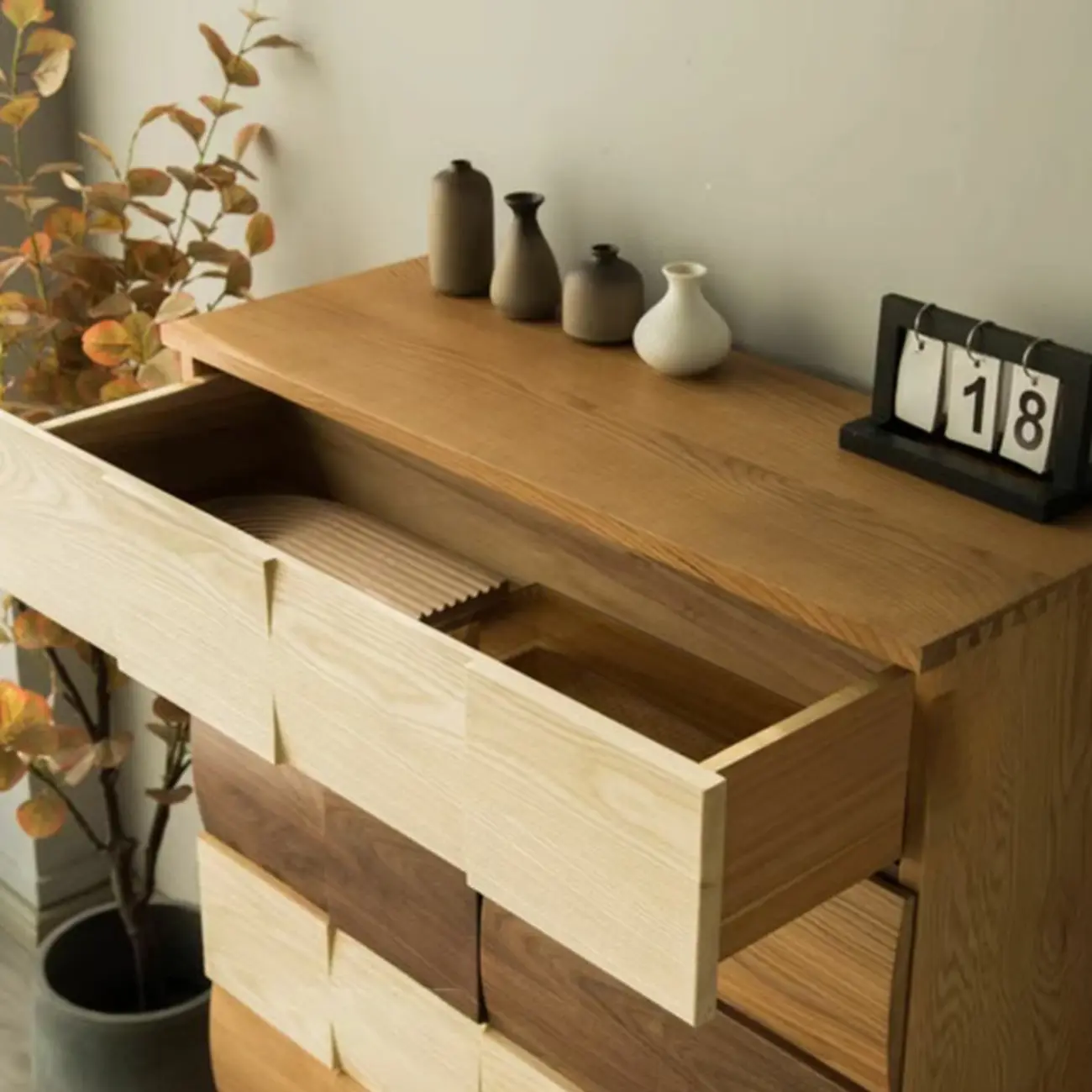 Scandinavian Brown Solid Wood Shoe Cabinet for Entryway Image - 9 | homeyfad