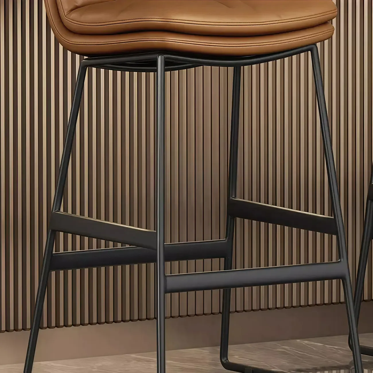 Saddle Metal Frame Leather Counter Bar Stools with Back Image - 14