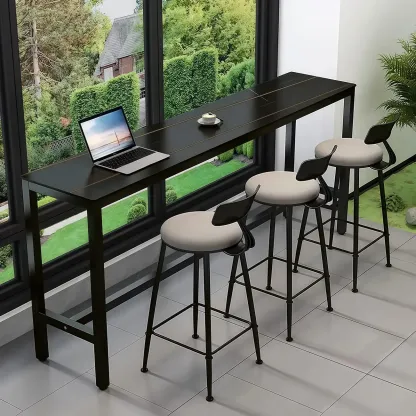 Modern Grey Stone Top Bar Height Table with Trestle Base Image - 5