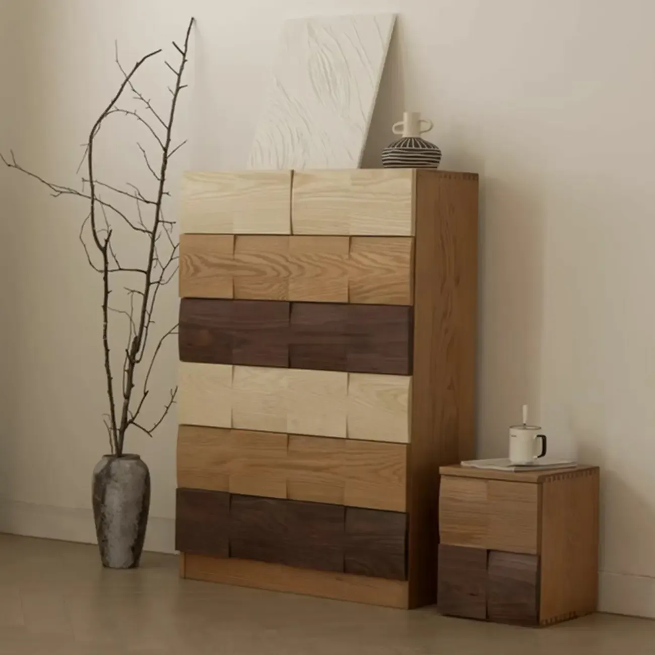 Scandinavian Brown Solid Wood Shoe Cabinet for Entryway Image - 5