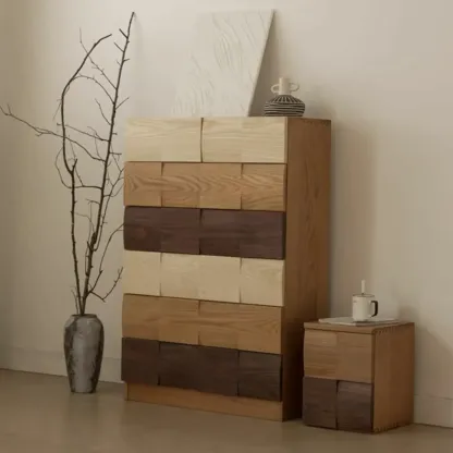 Scandinavian Brown Solid Wood Shoe Cabinet for Entryway Image - 5