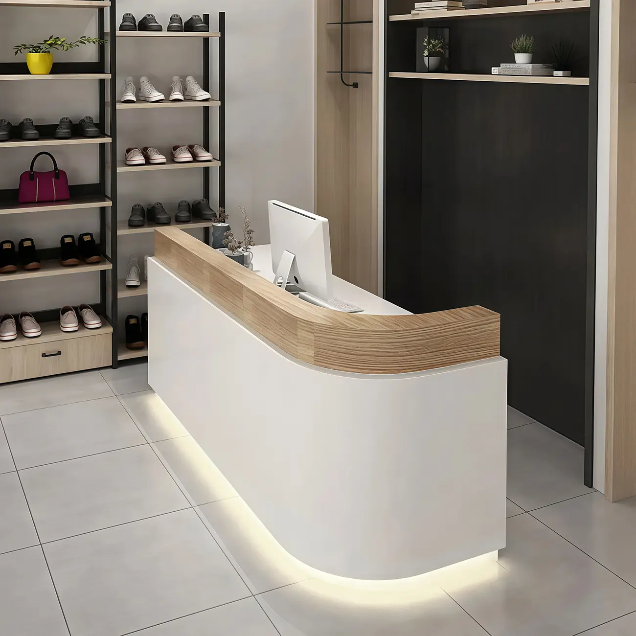 Modern Wood Reception Front Desk with Storage Image - 14 | homeyfad