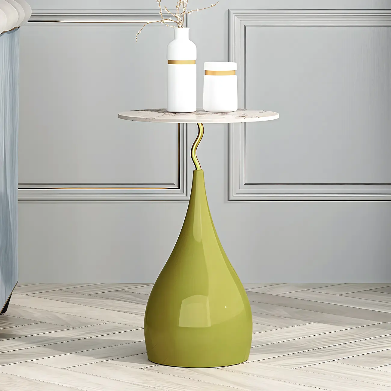 Scandinavian Brown Teardrop Round Stone End Table Image - 3 | homeyfad