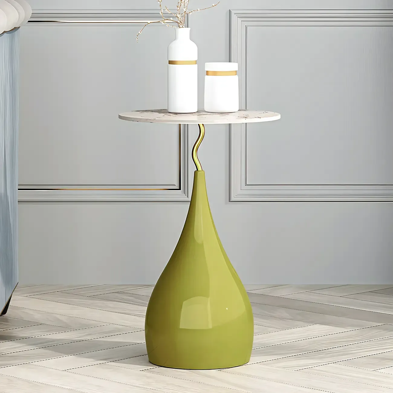 Scandinavian Brown Teardrop Round Stone End Table Image - 3