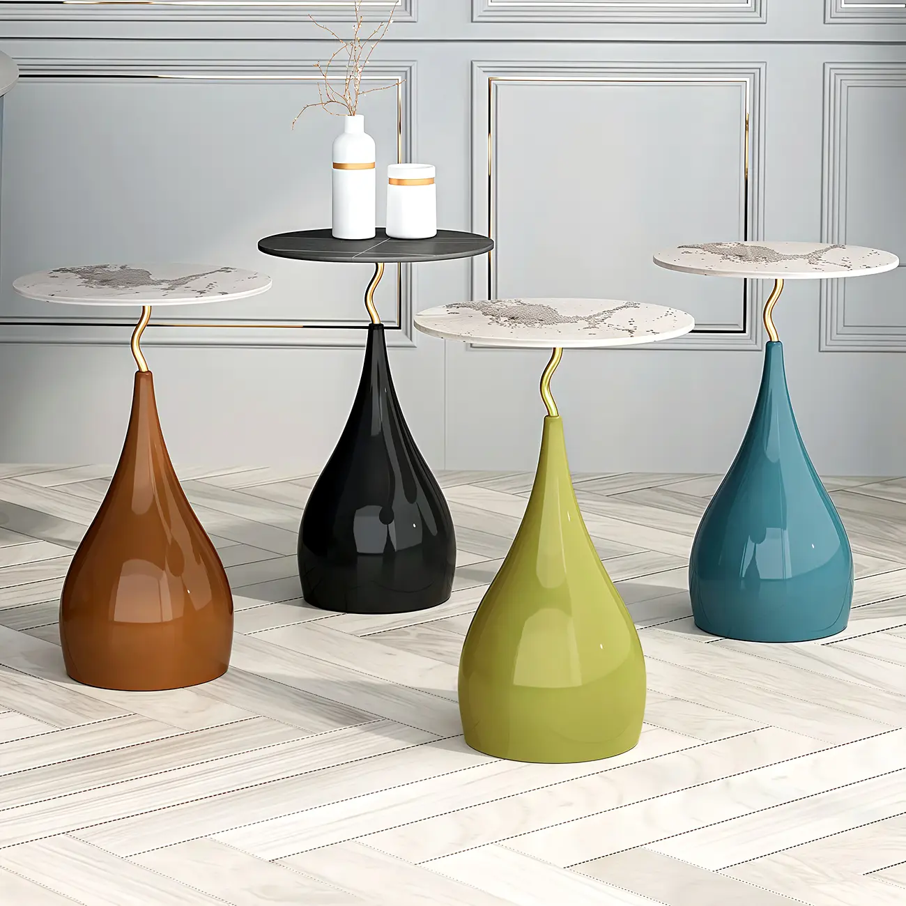 Scandinavian Brown Teardrop Round Stone End Table Image - 1 | homeyfad