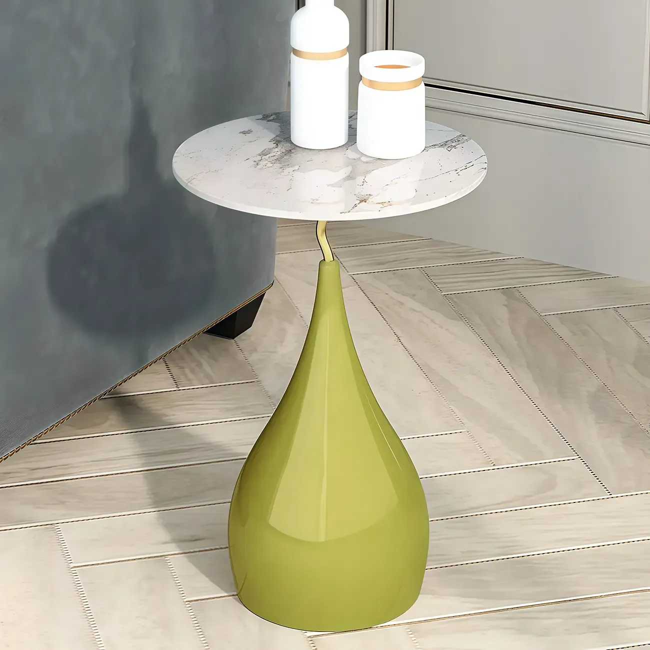 Scandinavian Brown Teardrop Round Stone End Table Image - 4